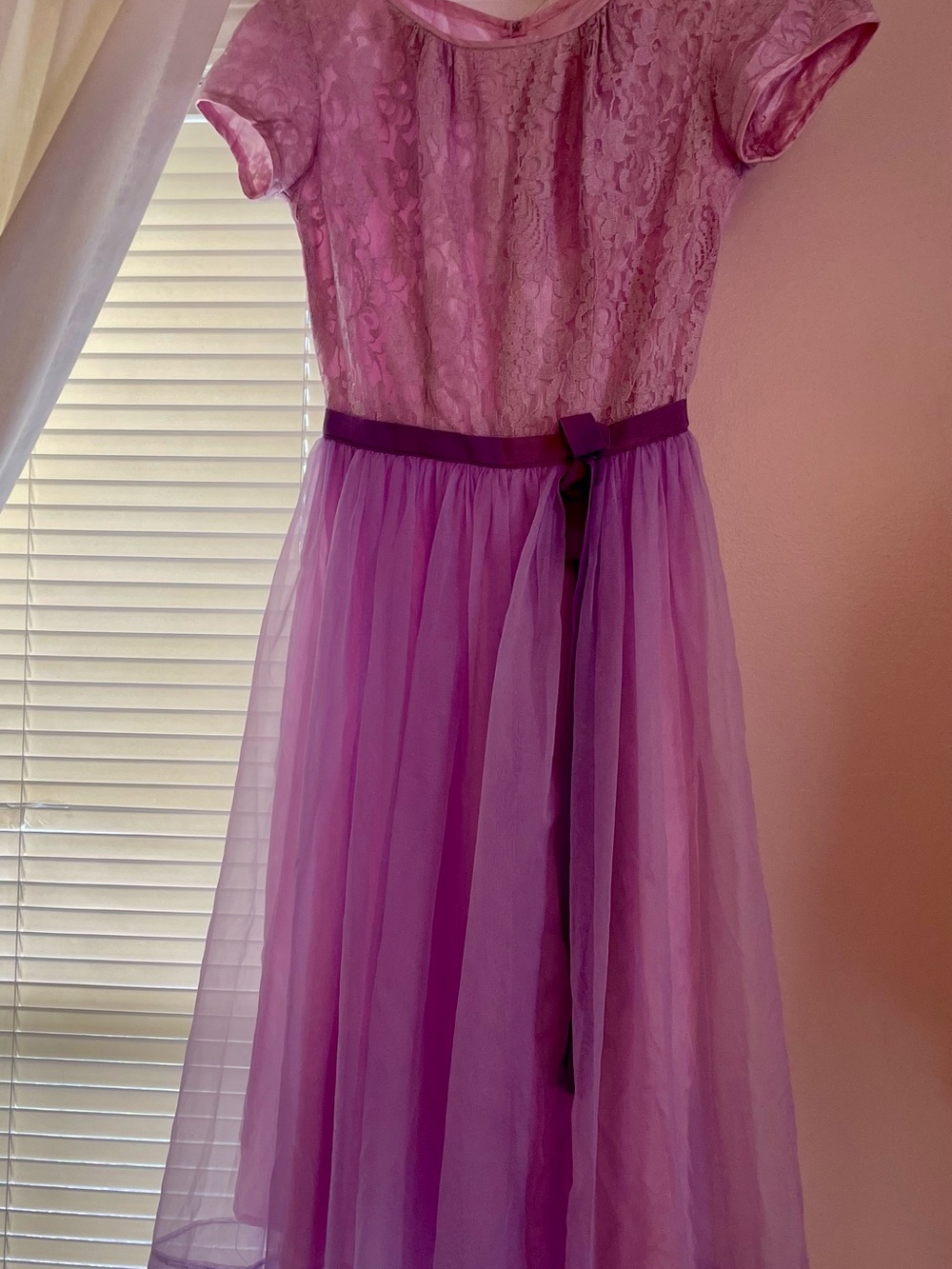 1960s Lavender Lace Cupcake Party Dress with Grosgrain Ribbon Waist Back Zip - Picture 12 of 12